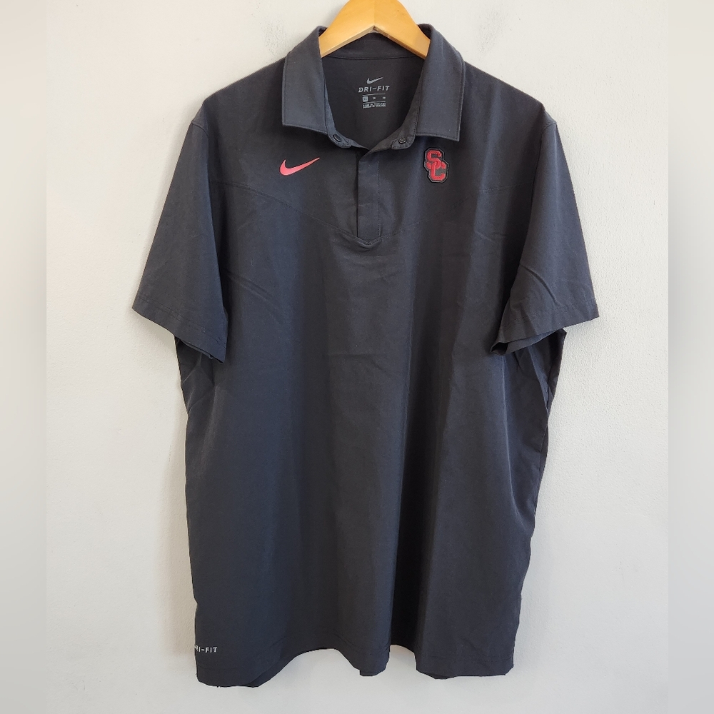 Nike Dri-Fit On Field USC TROJANS Black Polo Shirt Performance Men's Size XL